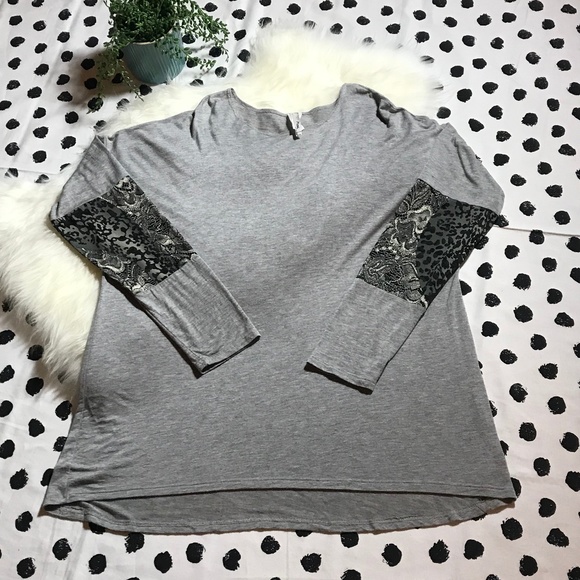 Moa Dolman Tunic Lace Leopard Print Grey Top 2X - Picture 1 of 6